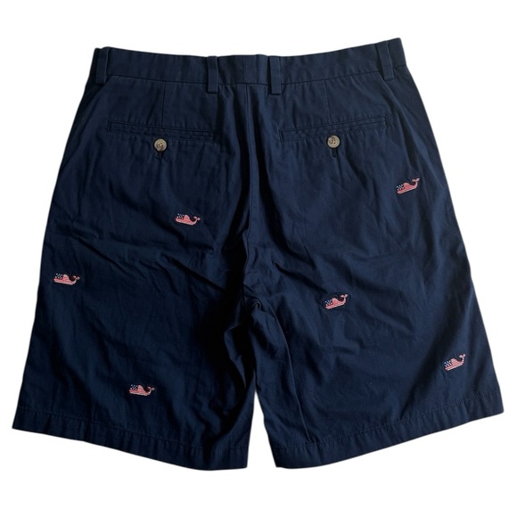 Vineyard Vines Breaker American Flag Whale Shorts Sz 32 Deep Cobalt Blue 9” Casu - Picture 7 of 9